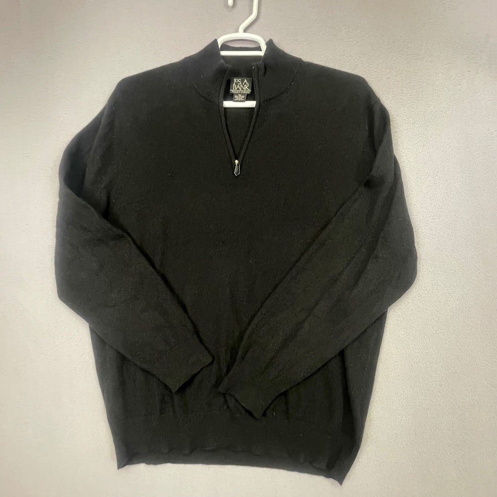 Jos. A. Bank Sweater Mens XL Black Traveler's Collection 100% Cashmere 1/4 Zip